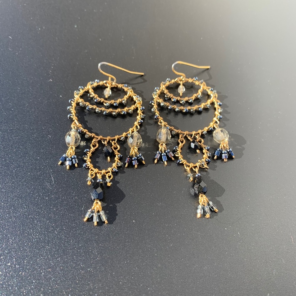 Gold gemstone drop earrings -gently used